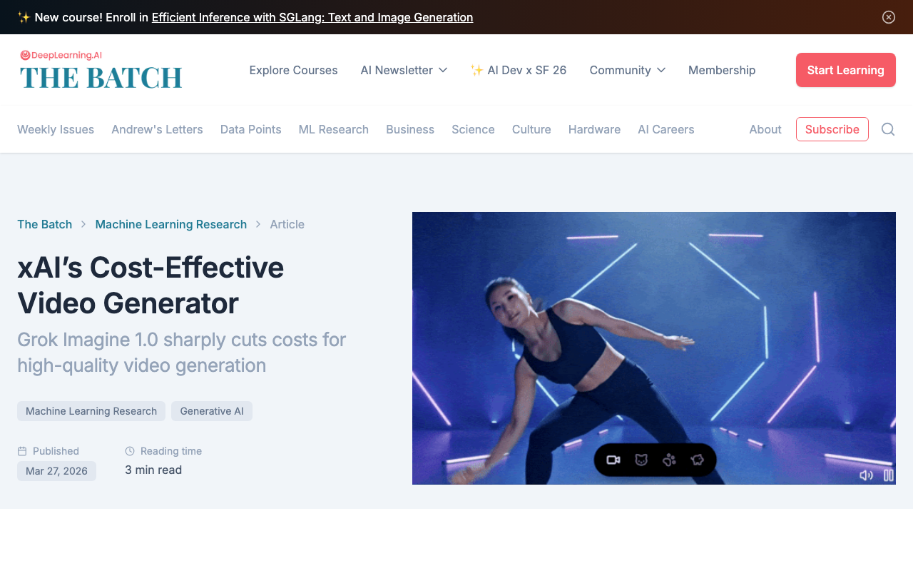 DeepLearning.AIが報じたGrok Imagine 1.0の動画生成コスト削減記事