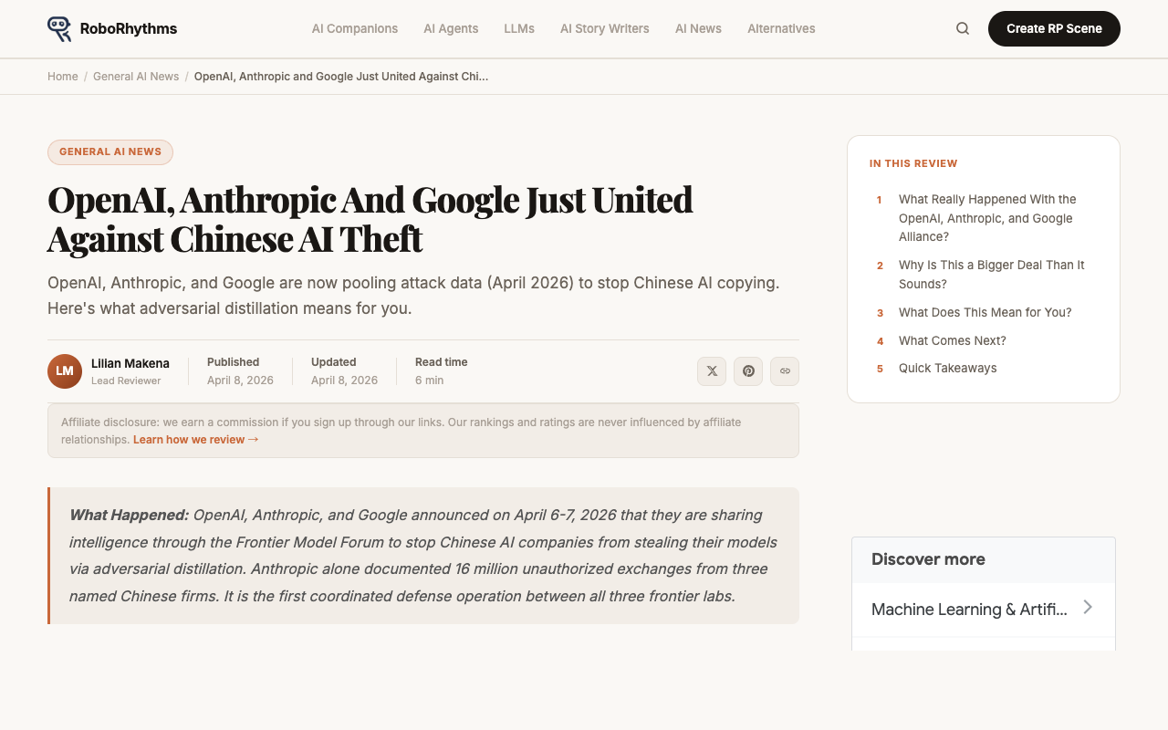 OpenAI Anthropic Google alliance against Chinese AI model copying