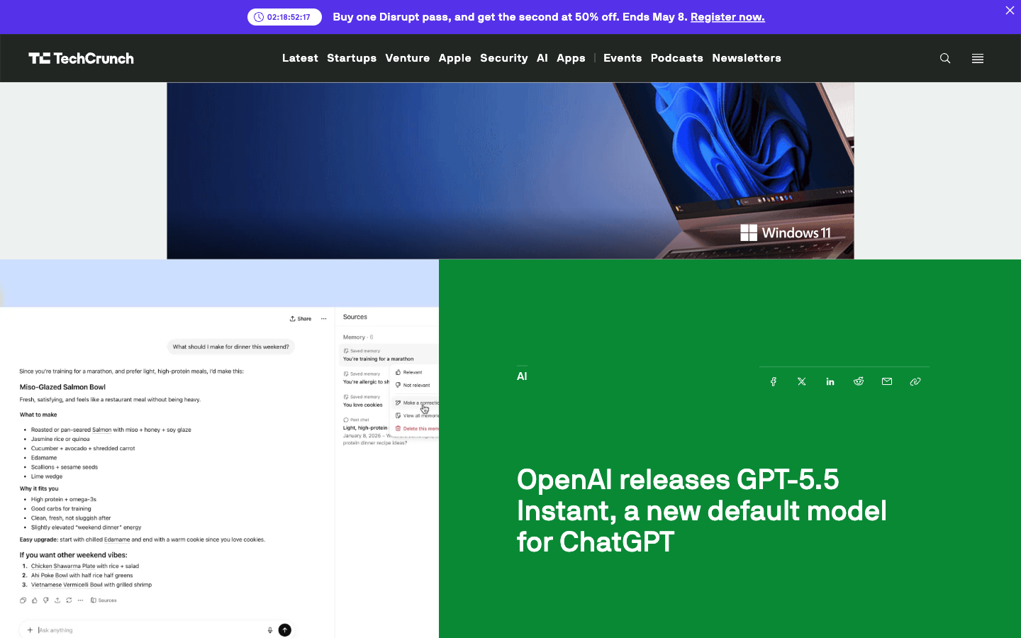 OpenAI GPT-5.5 Instant 発表記事のスクリーンショット