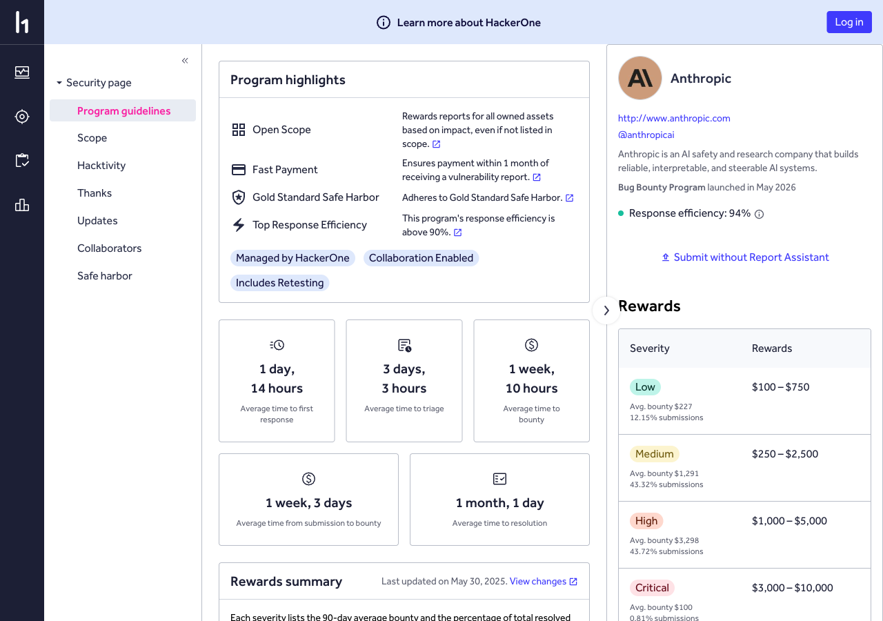 HackerOne: Anthropic Bug Bounty Program